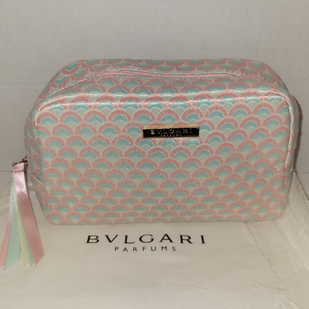 NEW Bulgari GWP Pink and Blue Cosmetic Bag with Geometric Design